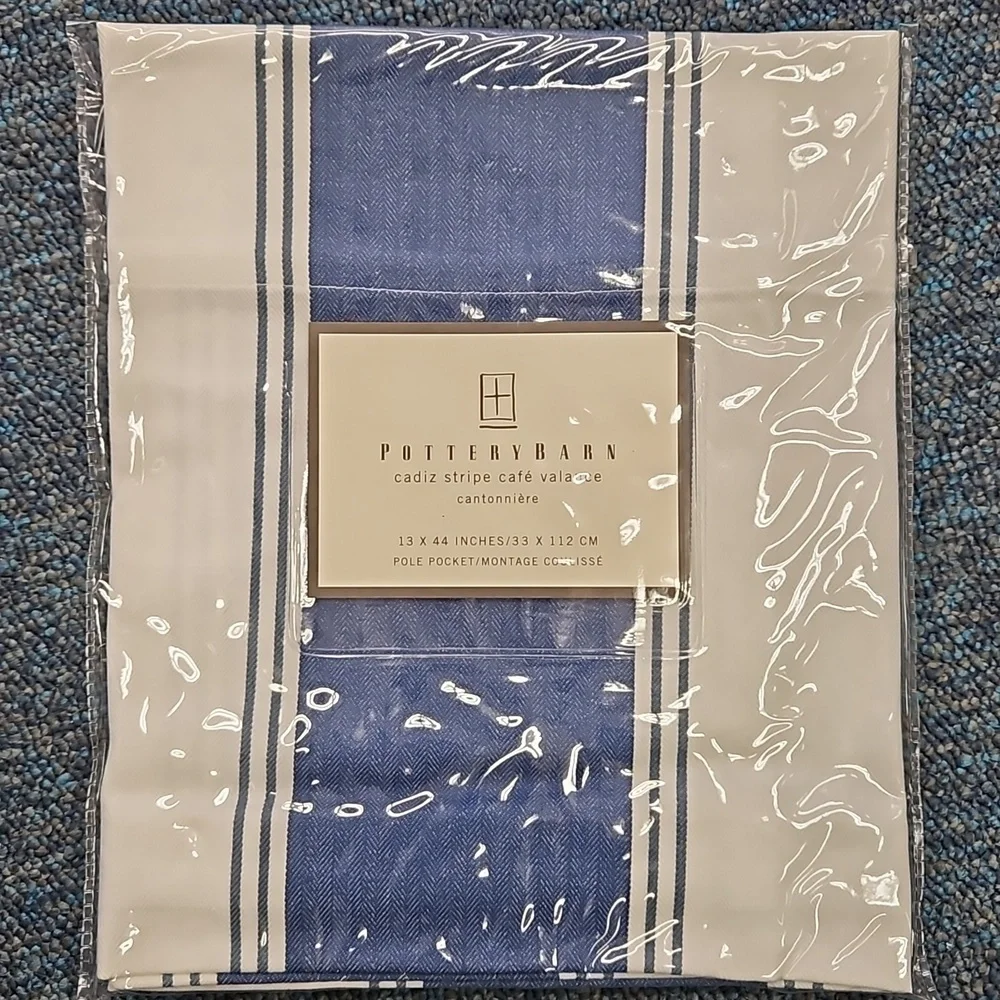 Pottery Barn Cadiz stripe Cafe valance. Blue